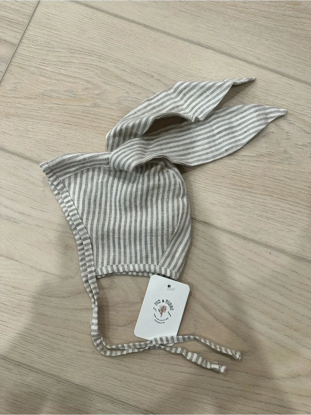 Fin & Vince striped linen bunny bonnet